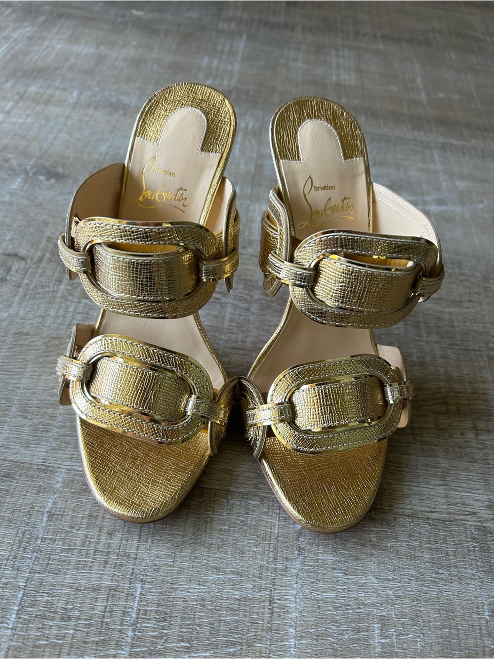 Rare Christian Louboutin Balistra 100 Lamé Specchio Gold Slides 37.5 Unworn - Picture 5 of 16